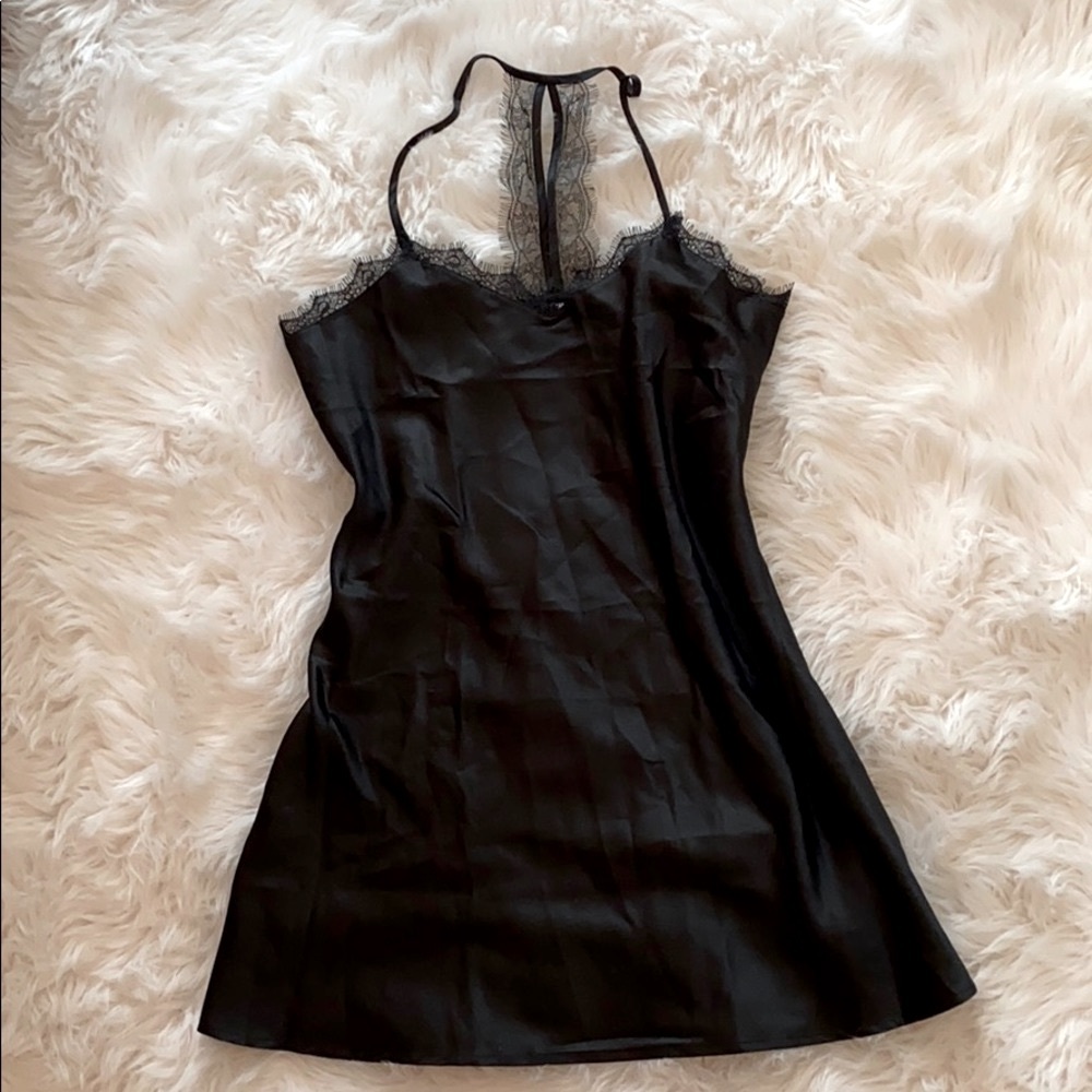 Black satin night gown